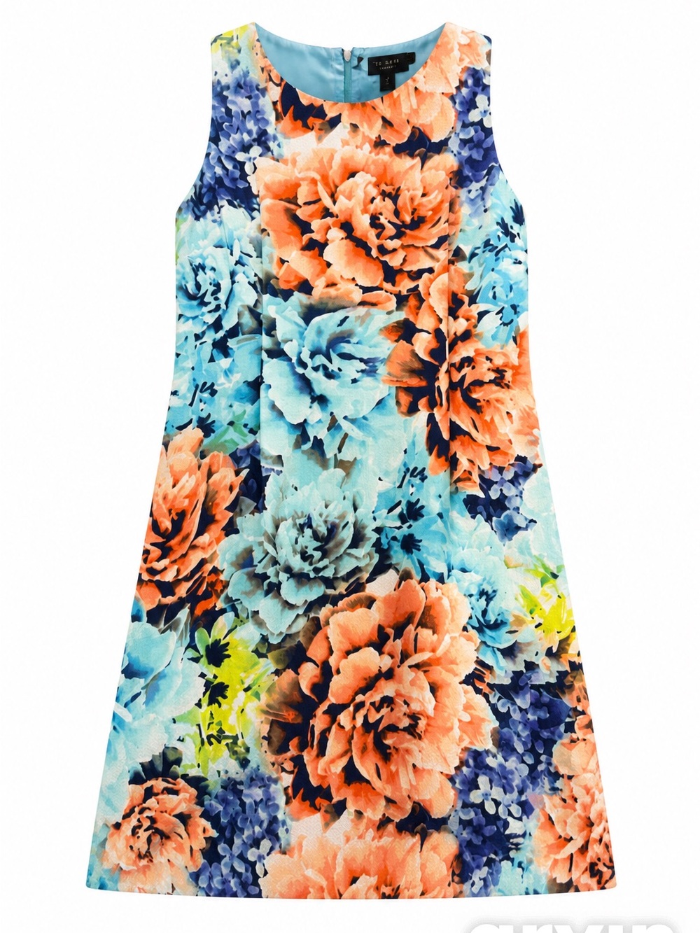 Worthington Coral & Aqua Floral Midi Dress